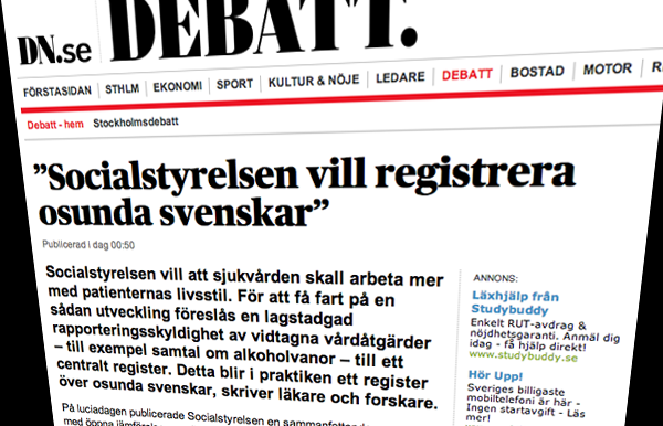 Socialstyrelsen vill registrera osunda svenskar Socialstyrelsen vill registrera osunda svenskar